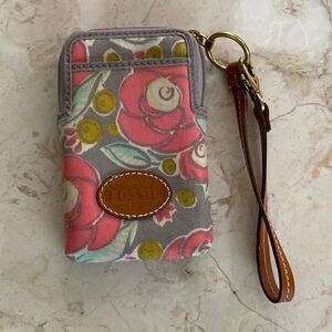 Fossil Leather &  Coated Canvas Wallet Cell Phone Wristlet  - As New